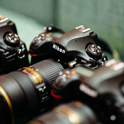 Picture shows some professional Nikon cameras
